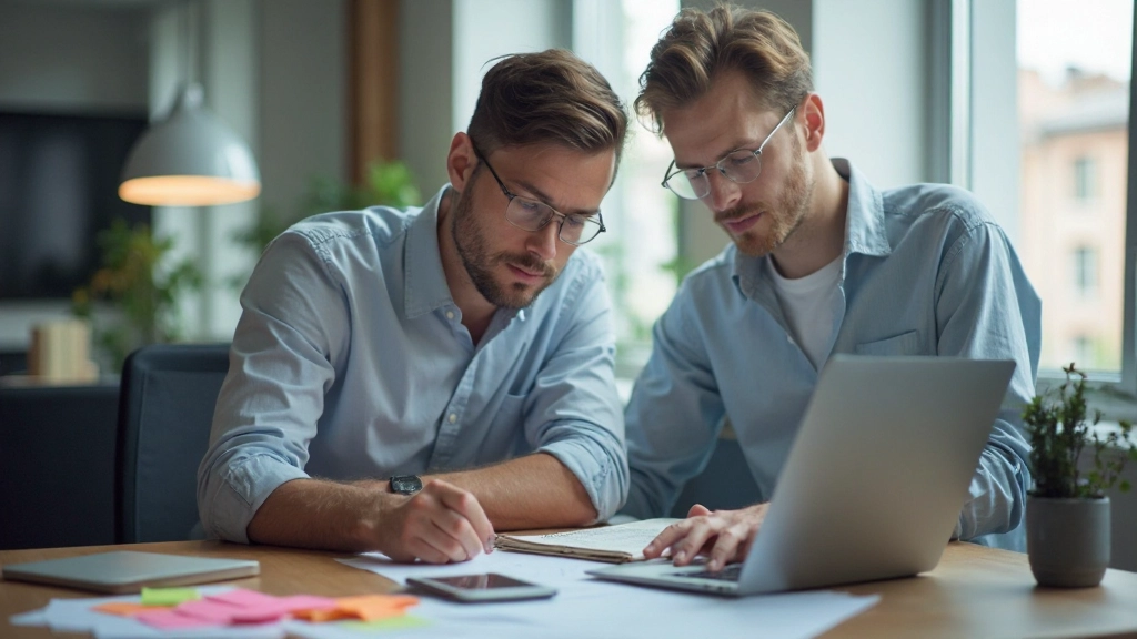 Analytik testujúci používateľské rozhranie s poznámkami na tabuľke