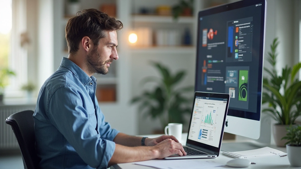 Odborný webový dizajnér pracuje na optimalizácii vstupnej stránky v modernej kancelárii s počítačom